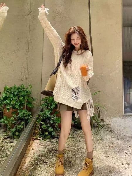 Ralphalauren sweater women's autumn and winter tassel design sense Xiao Sheng twist knit retro loose long-sleeved top.