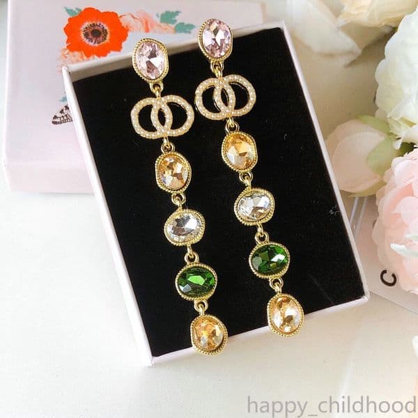 Luxury Coloured Diamond Earrings Brand Pearl Dangle Earrings Designer Jewelry Women Accessories Wedding Party Gift