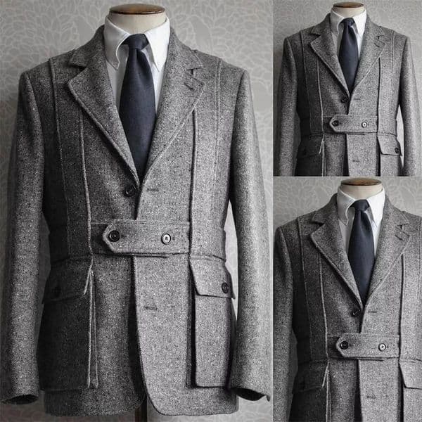 Gray Mens Overcoat Tweed Wool Winter Warm Groom Short Coat Outdoor Wear Jacket One Piece