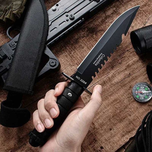 Multi functional camping knife with black sleeve safe and non slip cylindrical handle fixed blade outdoor portable camping knife W240919 L250808