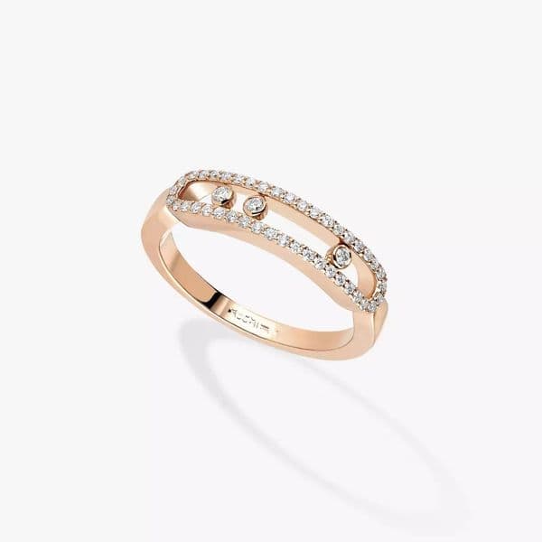 2025High version three narrow sliding wedding couple Women's fashion diamond plated 18-karat rose gold ring