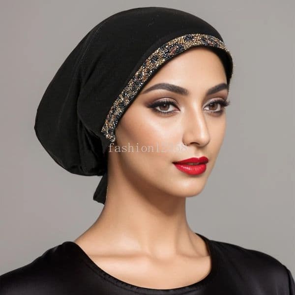New Modal Silk Cotton Underscarf Elastic Lace Up Cap for Women Diamonds Inner Hijab Hat Turban Islamic Headscarf Beanies Bonnet