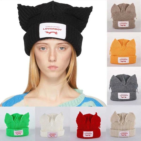 Designer Hat Loverboy Cat Knit Solid Warm Pig Ear Woolen Hat Cute dandy hat Fashion Hooded Cap Niche Design Hip-Hop Personality Cold Free Ship