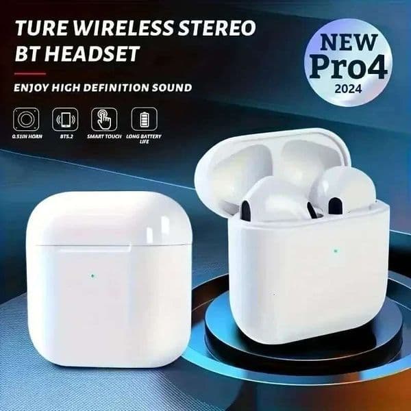 Pro 4 TWS Wireless Headphones Earphone Compatible 5.0 Waterproof Headset with Mic for iPhone Bluetooth Earbuds