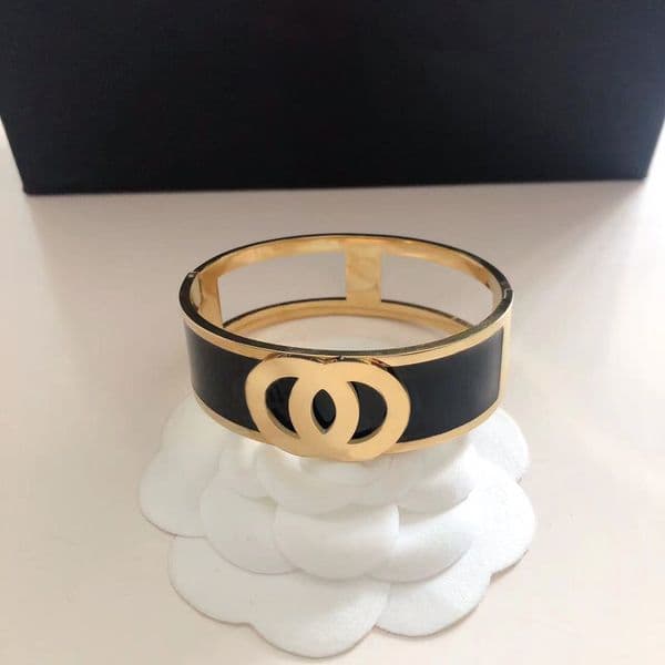 Designer Bracelet Women Wristband 18K Gold Bracelet Stainless Steel Black Wide Bangle High Quality Wedding Party Gift