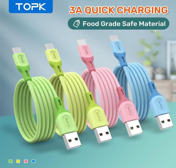 TOPK New Micro USB Type C Cable for XiaoMi red mi note 9 3A Fast Charging Liquid Silicone Mobile Phone Data Cable for Samsung Huaw