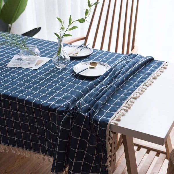 Japanese Minimalist Instagram Style Deep Blue Three-Dimensional Embroidered Rectangular En Tablecloth Dustproof