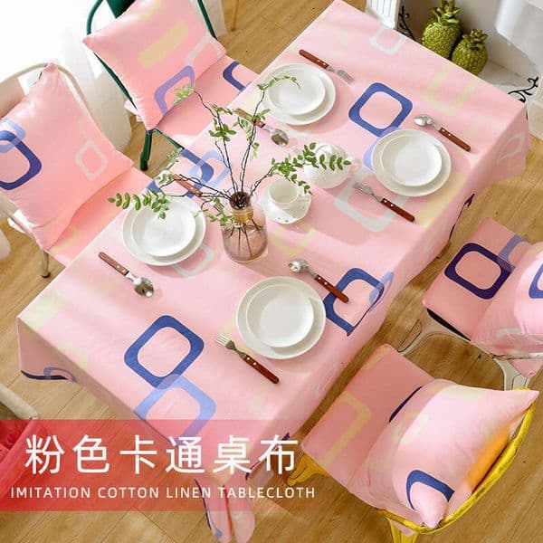 Ins Style Girl Heart Cute Cartoon Hot Selg Square Pink Cotton Hemp Fabric Art Book Table Cloth