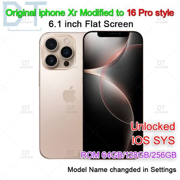 iPhone Original Unlocked iphone XR Covert to iphone 16 Pro Cellphone with 16 Pro Camera appearance 3GB RAM 64GB 128GB ROM Mobilephone,A+Excellent Condition 16pro