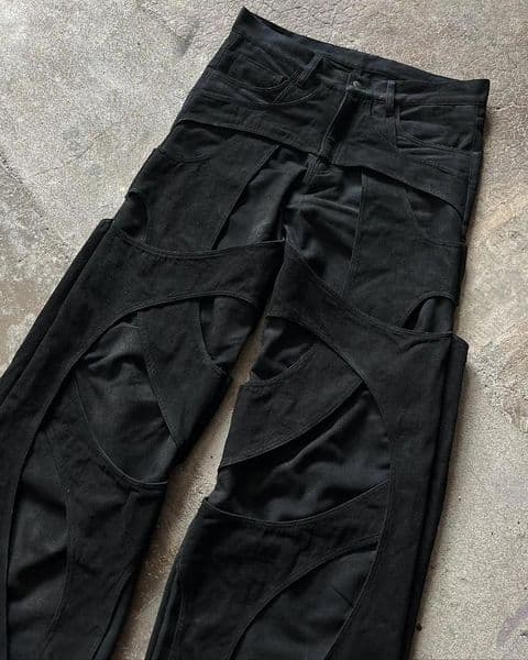 Casual Floor Mopping Pants Hollow Design Cotton Loose Jeans for Men's Solid Color Retro Work Jeans Y2k Clothes Men and