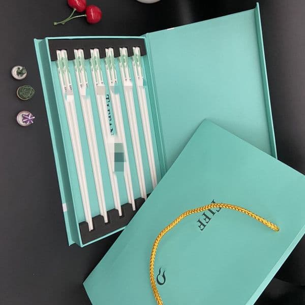Designer Blue High Temperature Resistant Household Chopsticks 6 Pair Set Gift Box Packaging