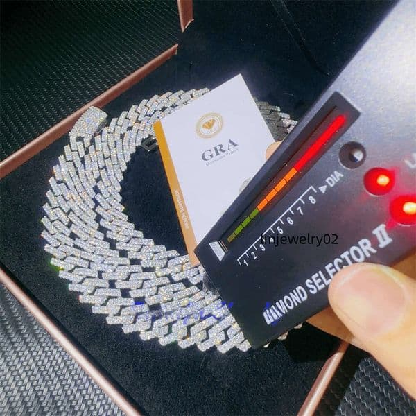 designer jewelry chains for 10-14mm bracelet men silver link chain pass diamond tester GRA VVS moissanite cuban necklace