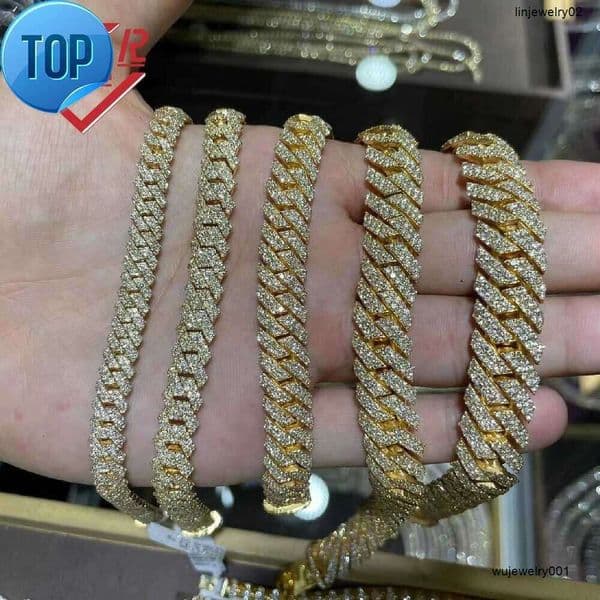 necklace moissanite chain 22inches Mens Real Gold Hip Hop Vvs Diamond Prong Set 10k Gold Cuban Link