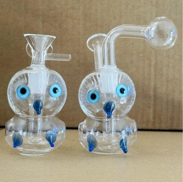 10cm Owl Mini Colorful Thick Glass Bongs Hookahs Inline Perc Water Pipes 14mm Jont Oil Small Bong With glass bowl