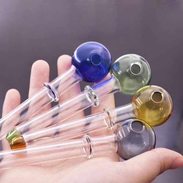 Colorful Thick Pyrex Glass Oil Burner Pipes Straight Glass Pipes Thick 12cm Lenght 30mm Ball Smoking Pipes for Smoker Tools