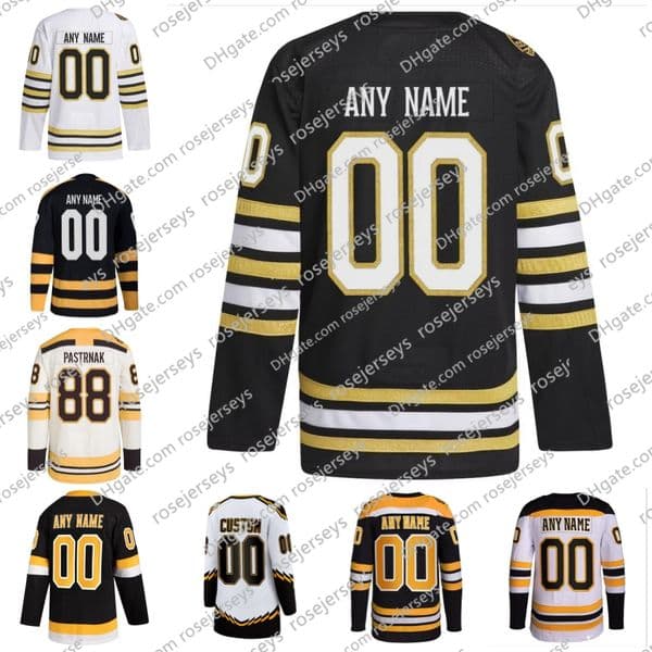 Custom Bruins 2024 Brad Marchand David Pastrnak Patrice Bergeron Charlie Coyle Charlie McAvoy James van Riemsdyk Pavel Zacha Men Women Youth 100TH Hockey Jerseys