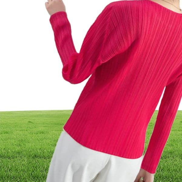 Women039s TShirt Miyake Pleated Tops Fall Women Trendy Size Clothing Asthetic Pure Color With Short Sleeves Bottoming Shi