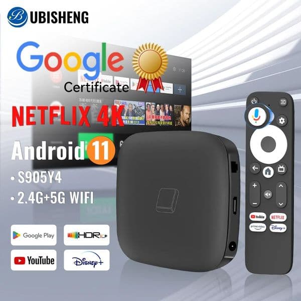 HAKO Pro Android TV Box Netflix Certified 4K Streaming Media Player 2GB+8GB/16GB Amlogic S905Y4 HDR10 Chromecast with LAN Port