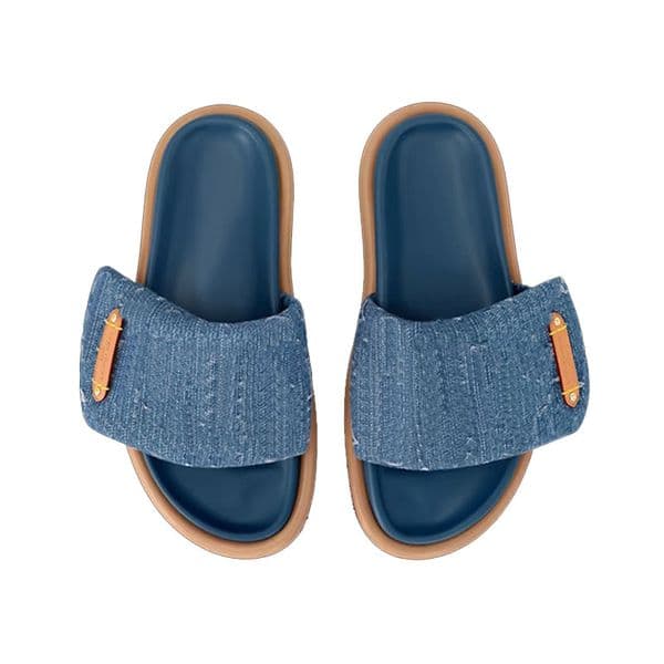 Mules Pool Pillow Flat Comfort Mule Denim Slide On Designer Slippers Summer Luxury Beach Sandals Embossed Vintage Print Flip Letter Slipper Adjustable Velcro