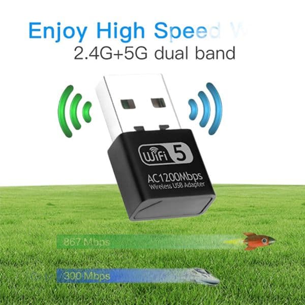 1200Mbps Mini USB Wifi Adapter Network Lan Card For PC Wifi Dongle Dual Band 24G5G Wireless WiFi Receiver Desktop Laptop