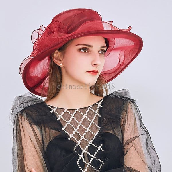 New Organza Flower Wide Brim Hats for Women Girls Breathable Summer Sunscreen Sun Caps Foldable Seaside Beach Party Cap