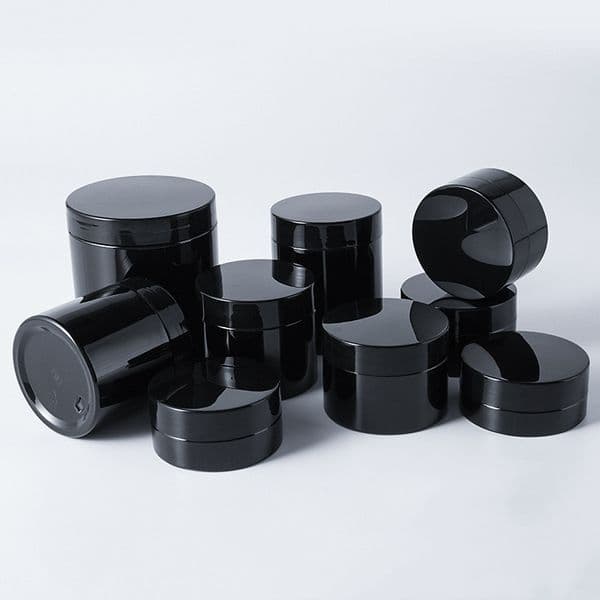100pcs 50ml-500ml Black PET Plastic Cosmetic Jars Bottles with Lids & Inner Cover Refillable BPA Free Leak-Proof for Hair Wax, Mud Mask