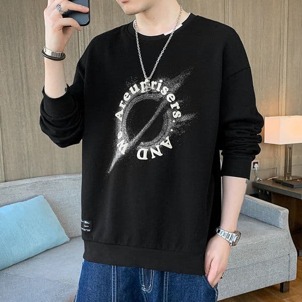 2024 autumn new three bar high-end fashion Korean version American simple round neck couple hoodie loose fit