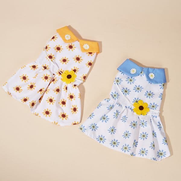 Pet clothing, cat cartoon printed suower dress, pet dog dress
