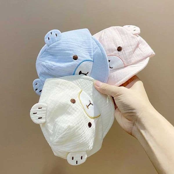 0-6 months baby duck tongue hat summer thin cotton sun hat cute cartoon bear newborn female sun hatW240730