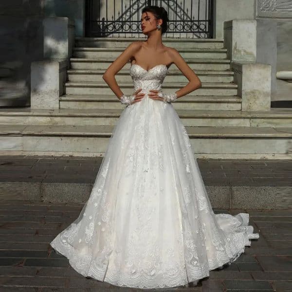 Elegant Sleeveless Tulle Wedding Dress For Women A-Line Appliques Bridal Gwon Vestido De Noiva Floor Length Custom Made
