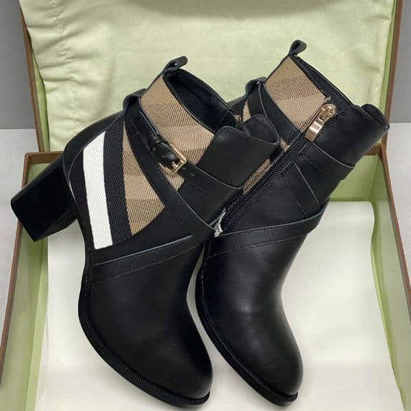 designer boots check leather ankle boots women martin boots low heel genuine leather warm booties snow shoes 633