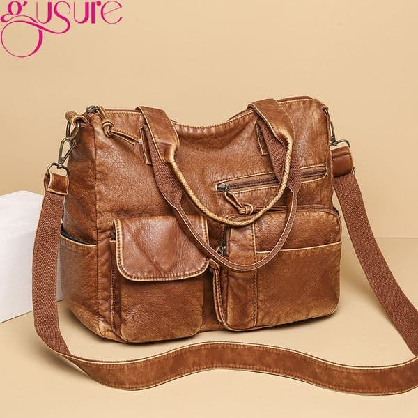 Gusure PU Leather Shoulder Bag Women Fashion Large Capacity Crossbody Bags Ladies Vintage Designer Handbags Travel Luxury Totes