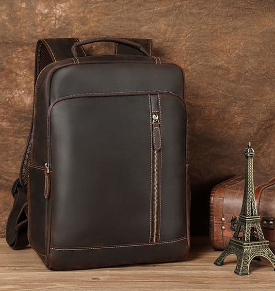 Free Shipping Men's Crazy Horse 15.6 Laptop Cow Leather Daypack Large Capacity Male Travel Backpack With USB Cable Designer Bag Luxury Bag Tote Bag
