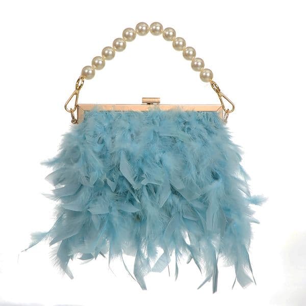 Luxy Moon Feather Handbag Women's Evening Clutch Bag White Pearl Chain Shoulder Bag Luxury Women Bags Design Party Purse ZD1647