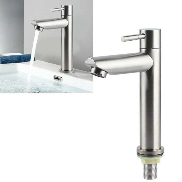 304 stainless steel sink faucet silver single cold sink faucet bathroom counter basin faucet single handle deck installation W240802