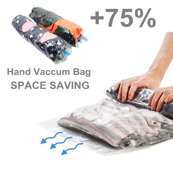1Pcs Clothes Compression Storage Bags Hand Rolling Vacuum Transparent Clothing Packing Bag Space Saving Bag For Home Travel