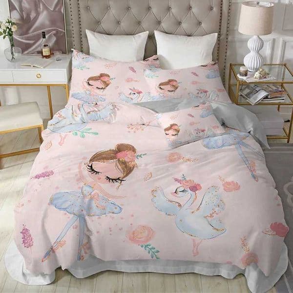 Modern Cute Princess Childrens Bedding Double Size Microfiber Cartoon Unicorn Swan Ballet Girl Printed Down Duvet Cover with Pillowcase W240801