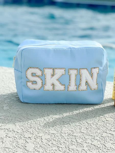 Nylon Cosmetic Bag with Custom Chenille Letter Patches - Travel Zipper Pouch - Bridesmaid Gift - Gifts for Her