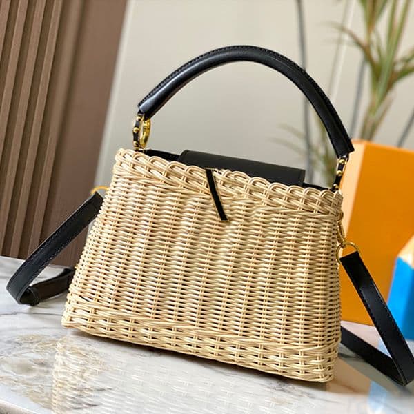 Tote Weave beach tote designer crossbody rattan weaving straw shoulder bag cowhide leather handle flap handbag classic internal compartment tote purse