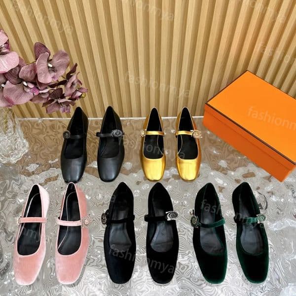 Luxury Designer Women Sandals Jane Ballet Shoes Metal Buckle Shoes Rhinestone Buckle Casual Sandals Fashionable Comfortable Lady Mules
