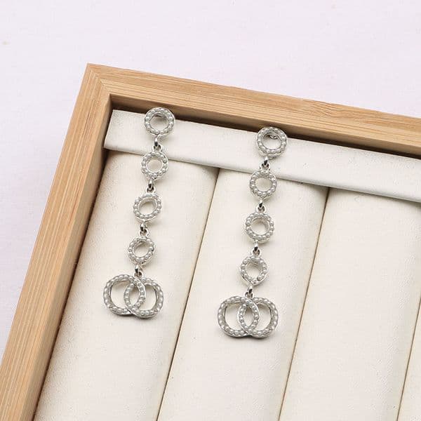 Gold Sier Letters Stud Dangle Hoop Geometric Famous Women Long Eardrop Round Crystal Rhie Pearl Chain Earring Wedding Designer Jewerlry C8236