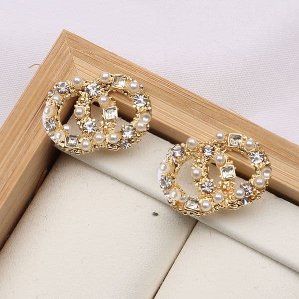 Elegant Gold Sier Plated White Crystal Alphabet Letter Stud for Women European Popular Fashion Designer urious Earrings Jewelry Gifts