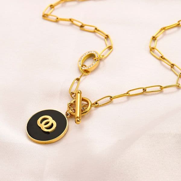 Wedding Designer Pendants Necklaces High Quality Gold-color Stainless Steel Initials Choker Pendant Necklace Beads Chain Jewelry Accessories