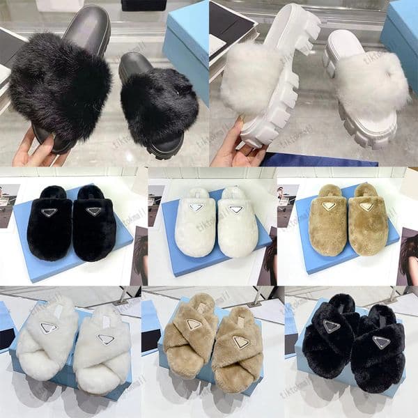 Designer slippers fur leather slippers High quality Rex rabbit fur slippers women platform 2cm slip-on fluffy slippers suede upper comfortable winter 35-41