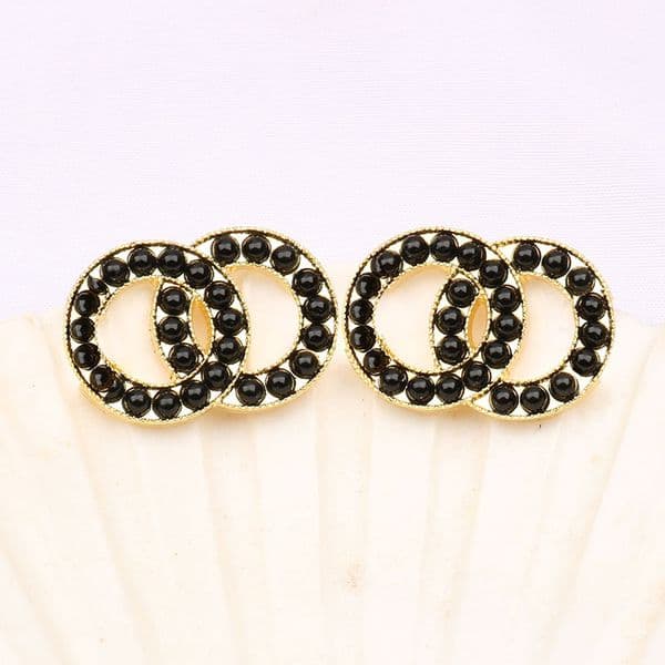 Gold Sirer color Charm Designers Letters Stud Clip Eardrop Round Geometric Famous Women Crystal Rhie Metal Earring Wedding Party Jewerlry