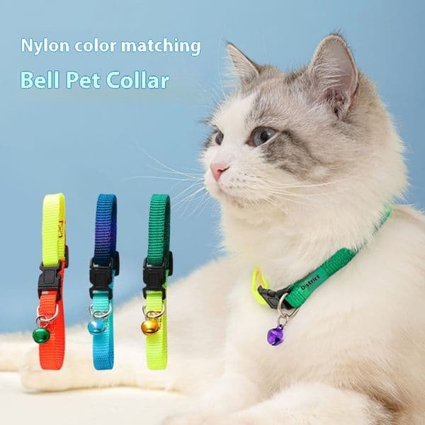 Multicolor Hawo Pet Collar with Bell for Cats - 1.0 cm3, Lightweight Nylon Material