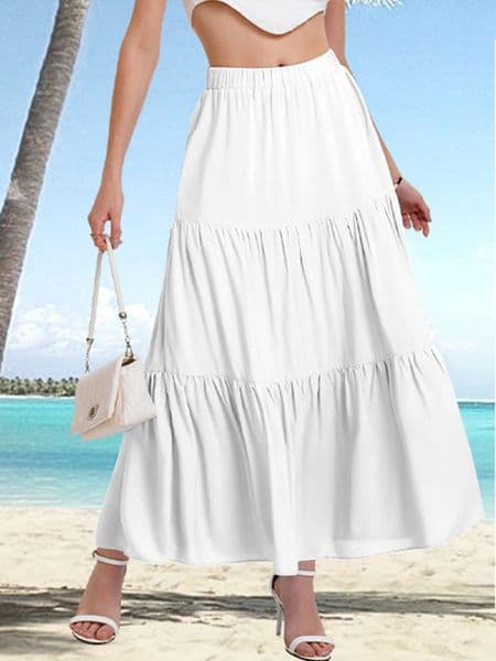 2024 Womens crossborder European and American summer Bohemian pleated Aline flowing swaying layered long skirt for wome 240810