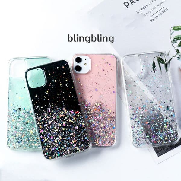 Bling Glitter Epoxy Starry Sky Star Cases Silver Foil Shockproof For iPhone 16 15 14 13 12 11 Pro Max X 8 Plus Samsung S22 S23 FE S24 Ultra A05 0A5S A15 A25 A35 A55 A04 A14 A13