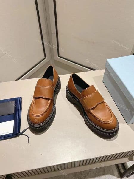 Designer Dress Shoes Women Loafers Monolith Sneakers Women Soft Cowhide Platform Sneaker Brown Leather Shoes Chunky Trainers Box
