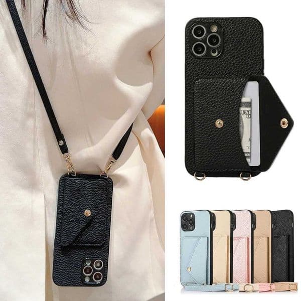 Lanjia- Crossbody Strap Leather Card Slot Pocket Wallet Case For Iphone 11 12 13 14 15 Pro Max Plus Lanyard Phone Bag Cover Purse Y240815 E9147